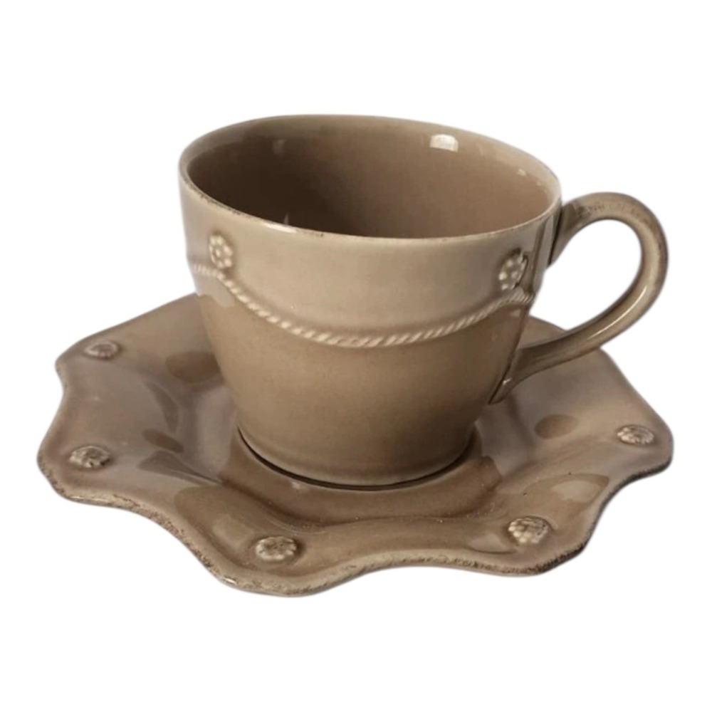 Juliska Berry and‎ Thread  Cup & Saucer " Cappuccino Brown" Set Scalloped
